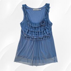 Anthropologie Burlapp Dusty Blue Mesh Ruffle Sleeveless Blouse ~ Women’s Large